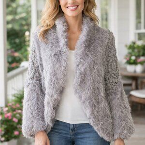 Slonl Cardigan Crocheted Gray Soft Fur Sweater VestWomens Size M